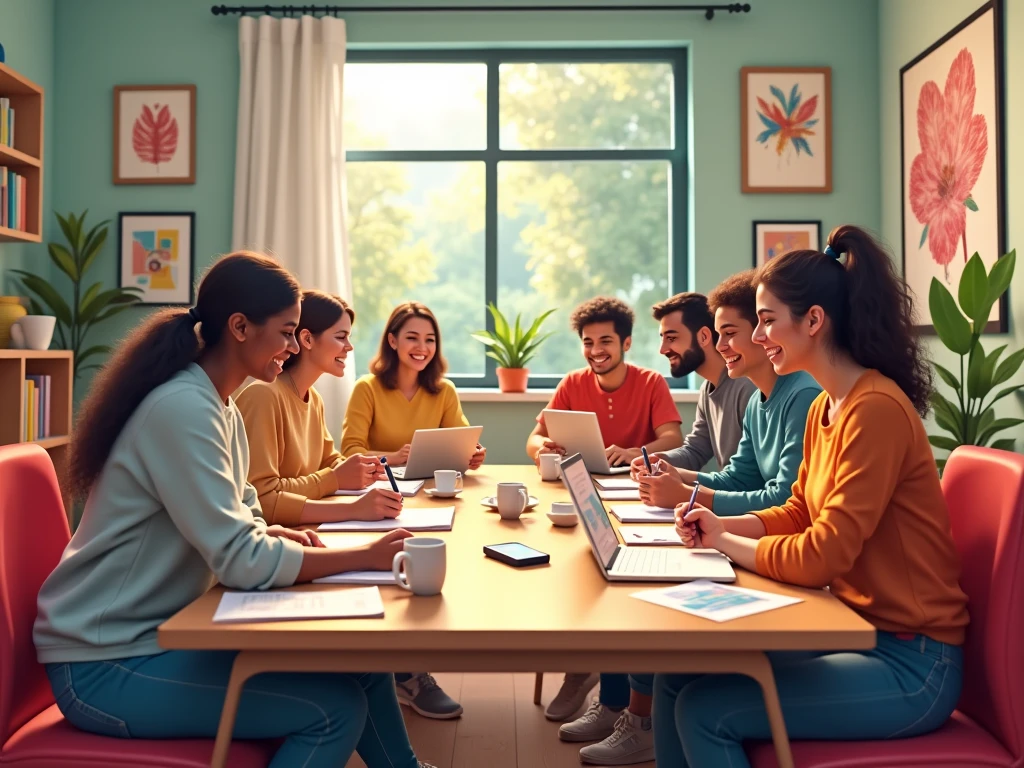 Adult students learning languages together