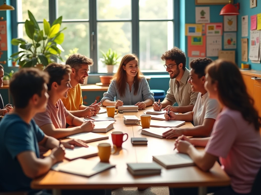 Adult students learning languages together